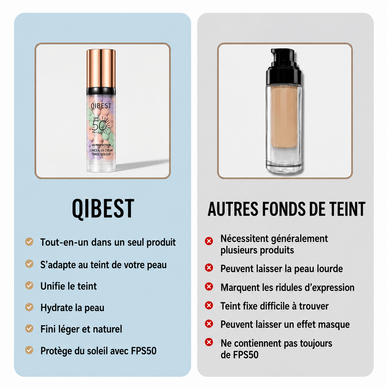 Crème correctrice tricolore pour le visage avec applicateur à pression