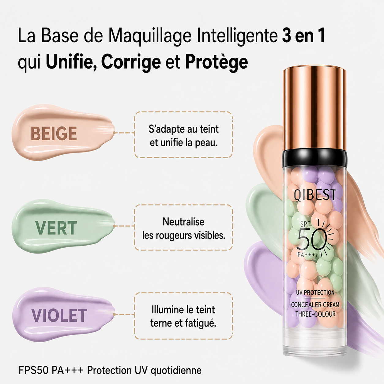 Crème correctrice tricolore pour le visage avec applicateur à pression